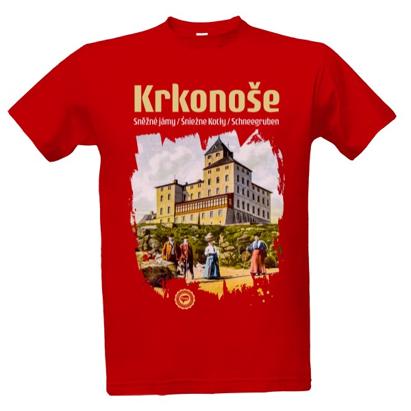 Tričko s potiskem Krkonoše / Sněžné jámy 001 / Red