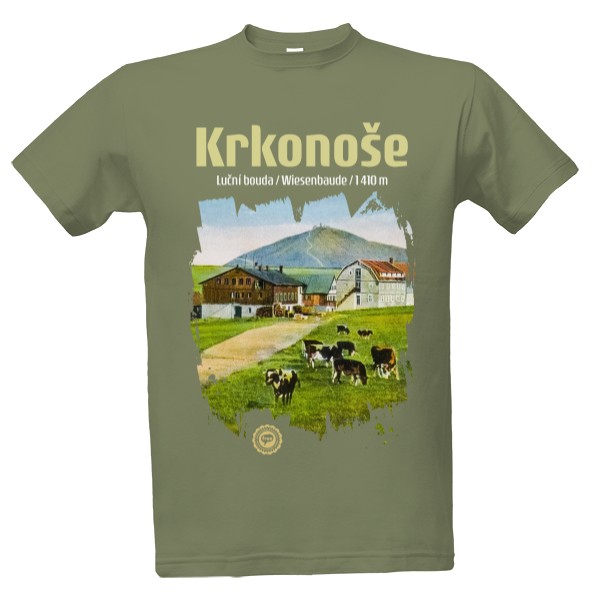 Tričko s potlačou Krkonoše / Luční bouda 002 / Khaki