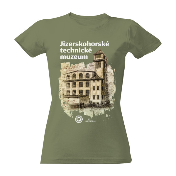 Tričko s potiskem Jizerskohorské technické muzeum 001 / Khaki / Woman